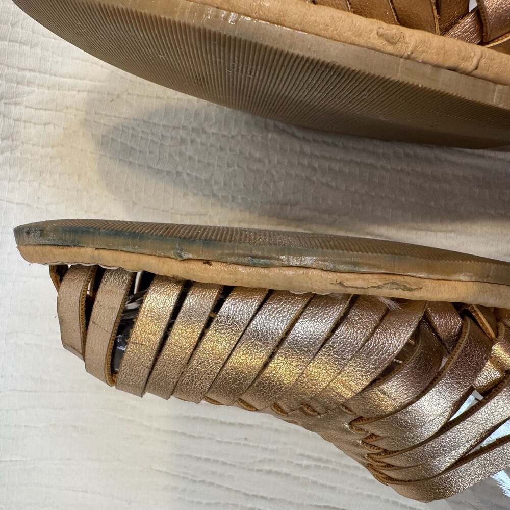 Artesanias Angeles Metallic Gold Leather Woven Mexican Huarache Sandals 7 - Picture 8 of 16